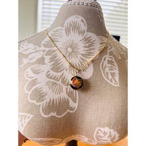 Vintage Gold-Tone Chain Necklace Goldtone Butterfly Cloisonné Pendant